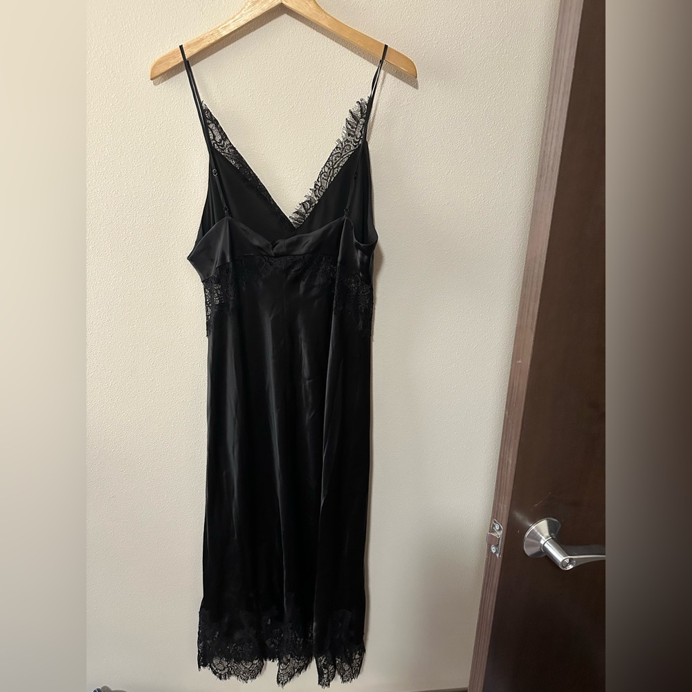 NWT L'AGENCE Scotlyn Lace-Trim Slip Dress black silk size US 14 - Picture 3 of 6
